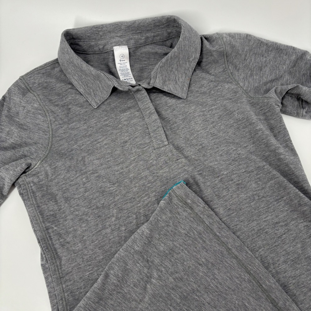 Ivivva Girls Polo Shirt Size 10 Gray Short Sleeve Heathered Activewear Lululemon - Picture 1 of 7